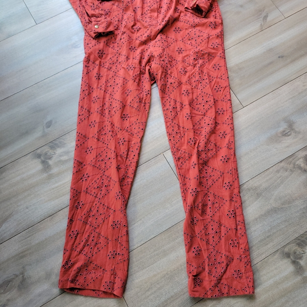 Set The Tone Free People Rust Colored Eyelet Jumpsuit Size 0